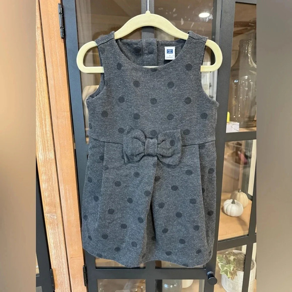 Janie & Jack bow dress toddler girl Dot Ponte Dress polka charcoal holidays - Picture 6 of 6